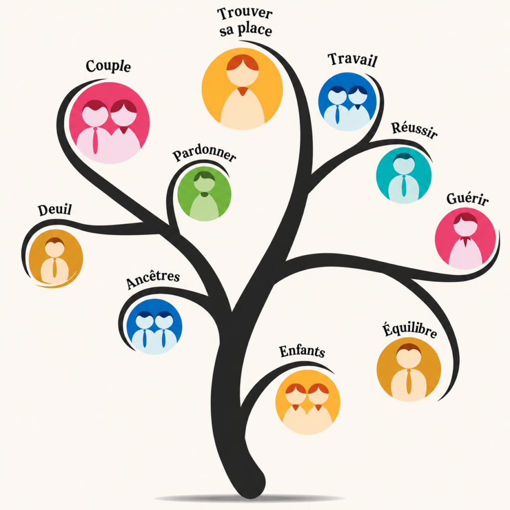 Illustration des liens familiaux en constellation familiale individuelle